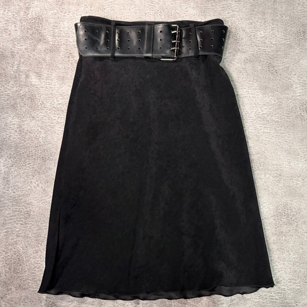 Black Suede Midi Skirt with Wide Belt